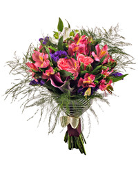 альстромерии и розы в букете